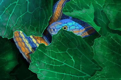 Garter In Foliage - a Digital Art Artowrk by Kerry Eddy